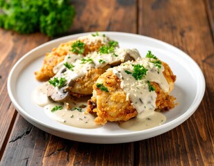 Crispy Chicken Cutlets with Creamy Mushroom Sauce