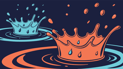 Water splash vector illustration with ripples and drops for liquid motion and fluid dynamics art design