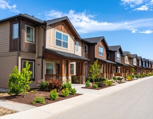 Row of modern townhouses under a clear sky