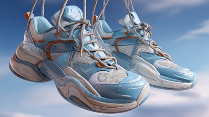 Light blue chunky sneakers hanging