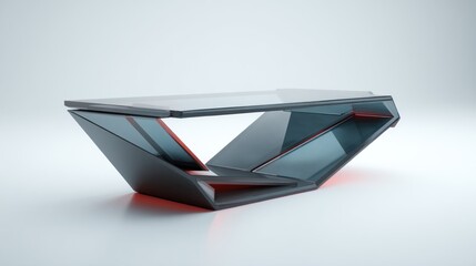 Modern, glass coffee table with sharp, angular design
