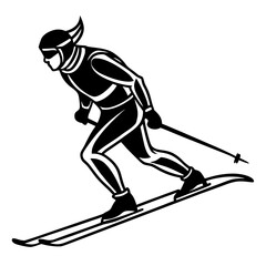Dynamic cross country skier in action silhouette