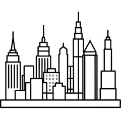 Obraz premium Stylized black and white skyline of tall buildings silhouette