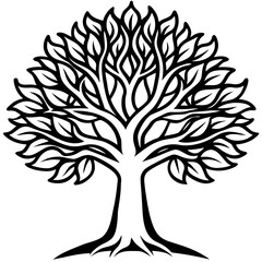 Obraz premium Stylized tree with intricate branches and leaves silhouette