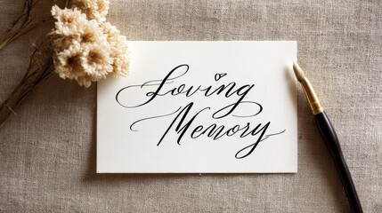 Elegant handwritten card with loving memory title.