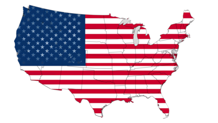 United States map overlaid with the American flag, showcasing the nation's geographic outline.