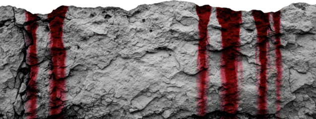 Cracked concrete surface with dripping red paint streaks texture grunge transparent background