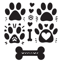 Fototapeta premium Animal Paw Prints and Black and White Cats Illustration