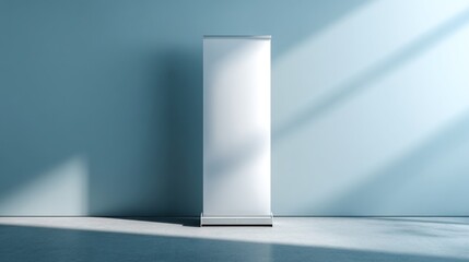 Blank retractable banner stand in modern room