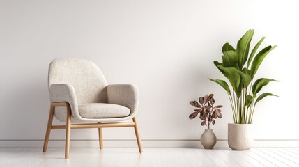 Modern minimalist armchair and plants in a bright room