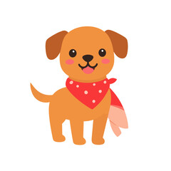 Adorable brown cartoon puppy with a happy expression and a red polka dot bandana.