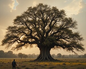 Big tree in the field sustainable living 
