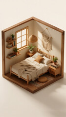 Boho-Style Miniature Bedroom with Natural Decor