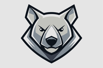 Fierce gray bear is glaring menacingly in a simple stylized logo artwork