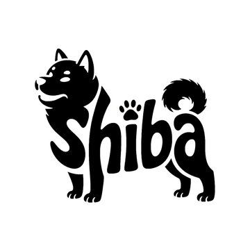 Shiba Inu silhouette design featuring playful typography and dynamic posture in a simplified artistic style