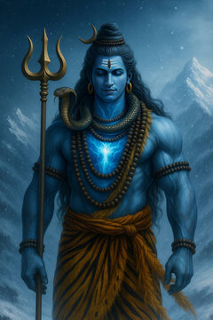 Lord Shiva with Trishul and Snake &ndash; Divine Himalayan Form of Mahadev.

