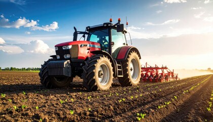 Obraz premium Tractor plowing a field at sunset (3)