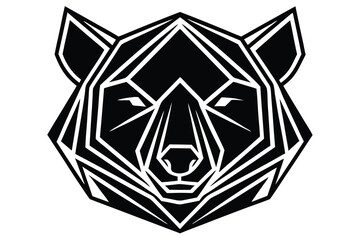 Bold geometric bear head art features a striking black and white minimalist design