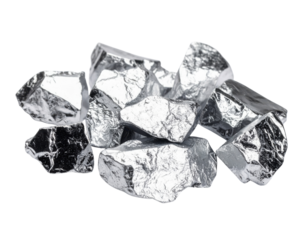 Shiny metallic silver nuggets with rough, irregular surfaces clustered together.