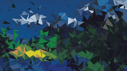 Abstract geometric landscape with blue green and yellow