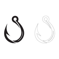 Fototapeta premium Two Fishing Hooks One in Black Silhouette and One in Outline Style Isolated on White Background for Fishing Concepts silhouette