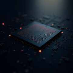 Zero-knowledge patterned AI microchip with glowing details on dark matte background, futuristic symmetrical design,crypto mining , Privacy chip