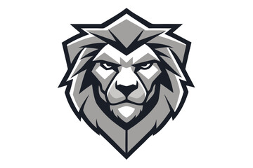 Grey lion head mascot showcases a fierce, stylized design with modern geometric shapes