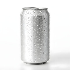 A cold aluminum can covered in water droplets