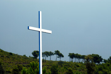 metal cross on the mountain lookout