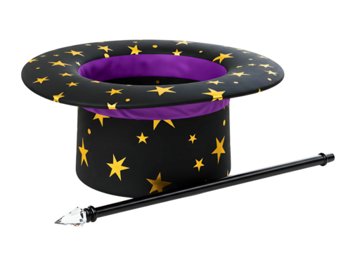 magician s top hat with  wand isolated on transparent background