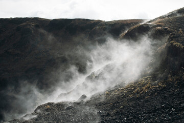 Steam coming out of the crater of Paricutin volcano