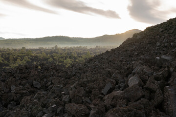 Volcanic rock landscape at Paricutin volcano area