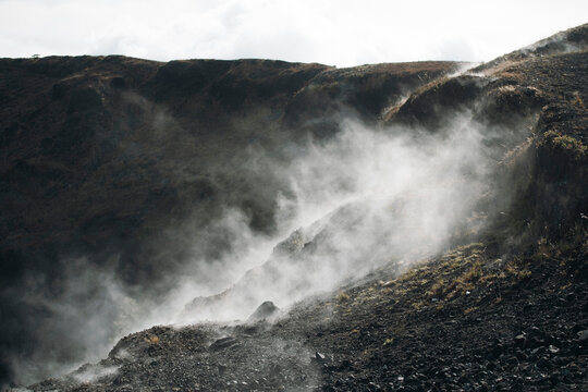 Steam coming out of the crater of Paricutin volcano