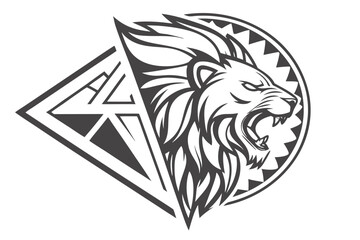 Roaring lion head juxtaposed with diamond shape shows power and geometric harmony beautifully