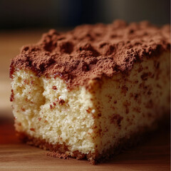 Delicious cocoa dusted cake on a wooden surface. A sweet treat perfect for dessert.