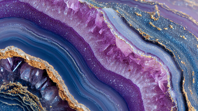 Abstract visual of a purple agate geode cross-section, showcasing its intricate mineral layers