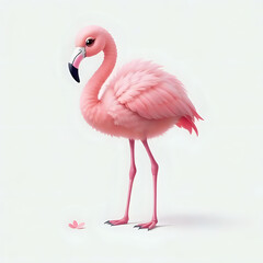 Cute and Adorable Fluffy Flamingo Isolated on White Background