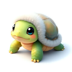 Cute and Adorable Fluffy Turtle Isolated on White Background