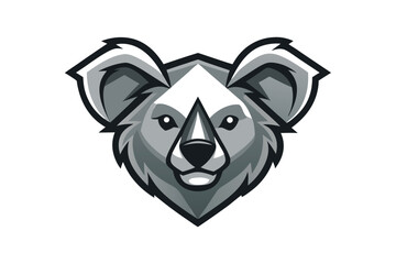 Isolated emblem depicts a stylized, monochromatic koala bear head in an angular, modern format