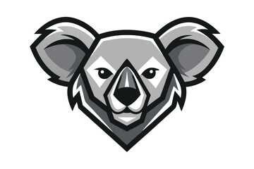 Detailed shows the face of an adorable grayscale koala, creating a memorable mascot