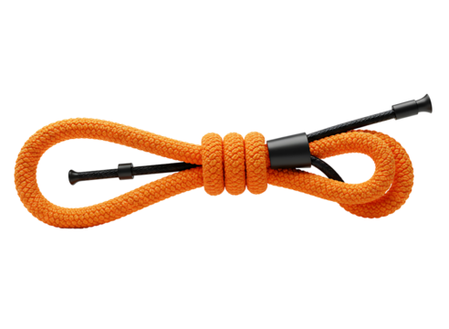 Bright orange bungee cord with black plastic ends isolated on transparent background