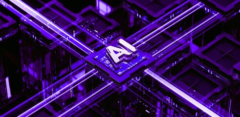 3d rendering of  AI cpu gpu chip