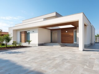 Modern home exterior sunny day
