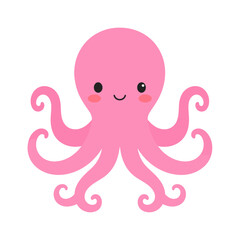 Adorable pink octopus character with a sweet smile and gracefully curled tentacles.