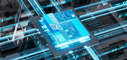 3d rendering of  AI cpu gpu chip