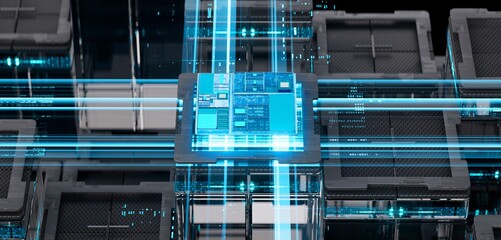 3d rendering of  AI cpu gpu chip