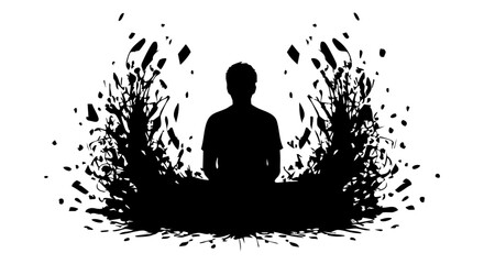 Vector art of silhouette of a person sitting in a meditative pose with abstract energy isolated on transparent background