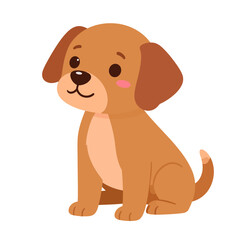 Adorable brown cartoon puppy with floppy ears and pink cheeks, sitting happily.