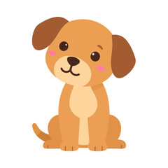 Adorable light brown puppy with dark floppy ears and pink cheeks, sitting happily.