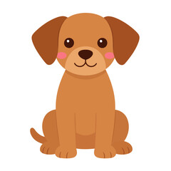 A charming cartoon puppy with big eyes, floppy ears, and pink blushing cheeks, sitting patiently.